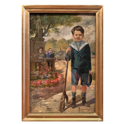 Le Loupiot au jardin - Huile sur toile - J.Crémas - 1920