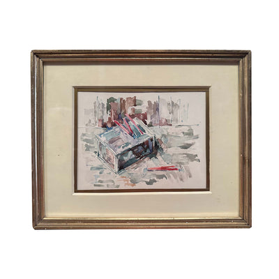 Boîte de crayons rouges - Aquarelle