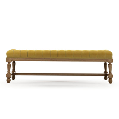 Ecouen Banc capitonné patine Brienne Grand Modèle Velours jaune Mordoré vue de face